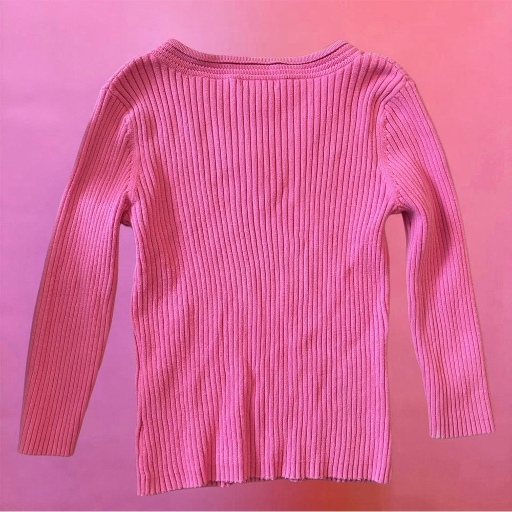 Y2K 2000s Eagle’s Eye Pink Coquette V-Neck Ribbed Sweater Knit Top - Medium - Picture 15 of 16
